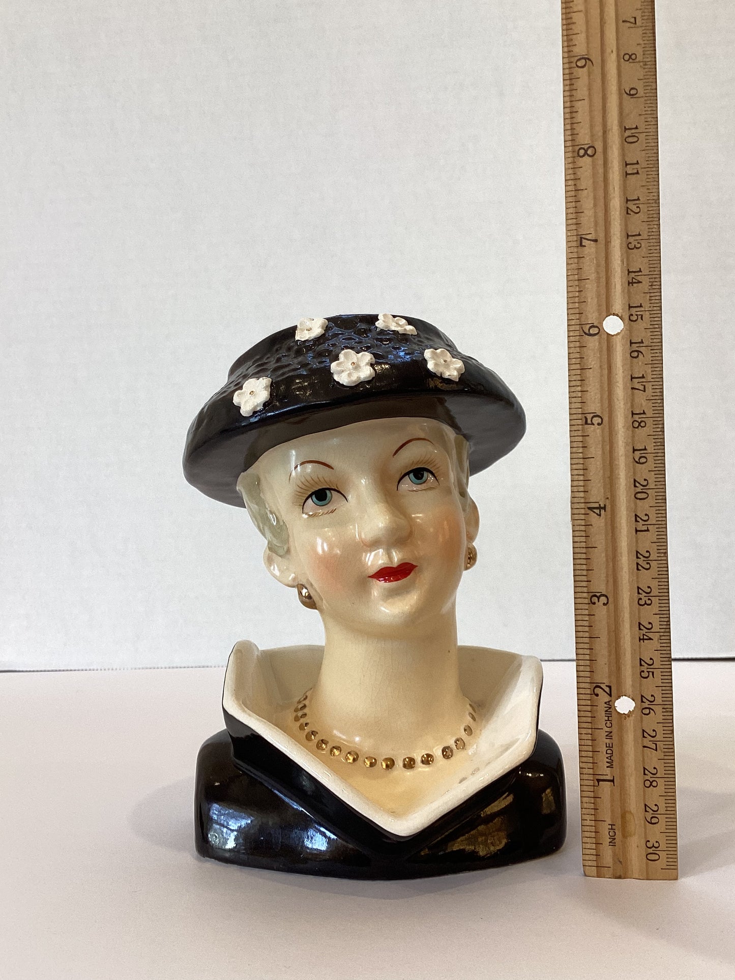 M28 - Custom Vintage Lady Head Vase - Beaded Tree