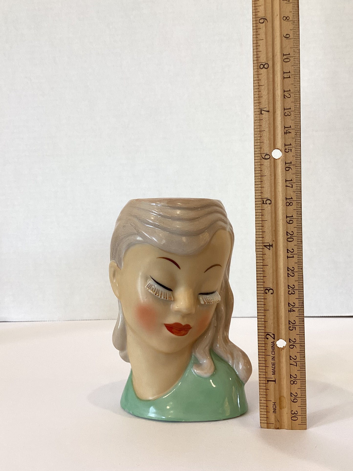 M30 - Custom Vintage Lady Head Vase - Beaded Tree
