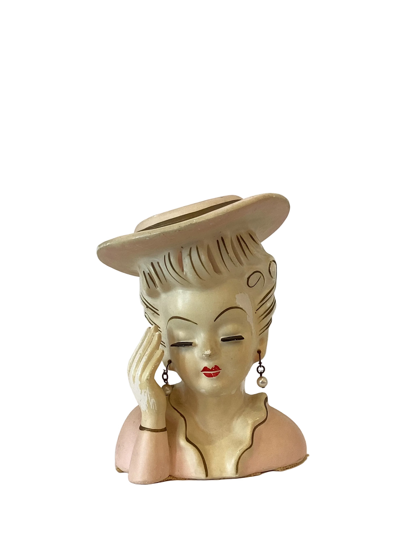 M31 - Custom Vintage Lady Head Vase - Beaded Tree