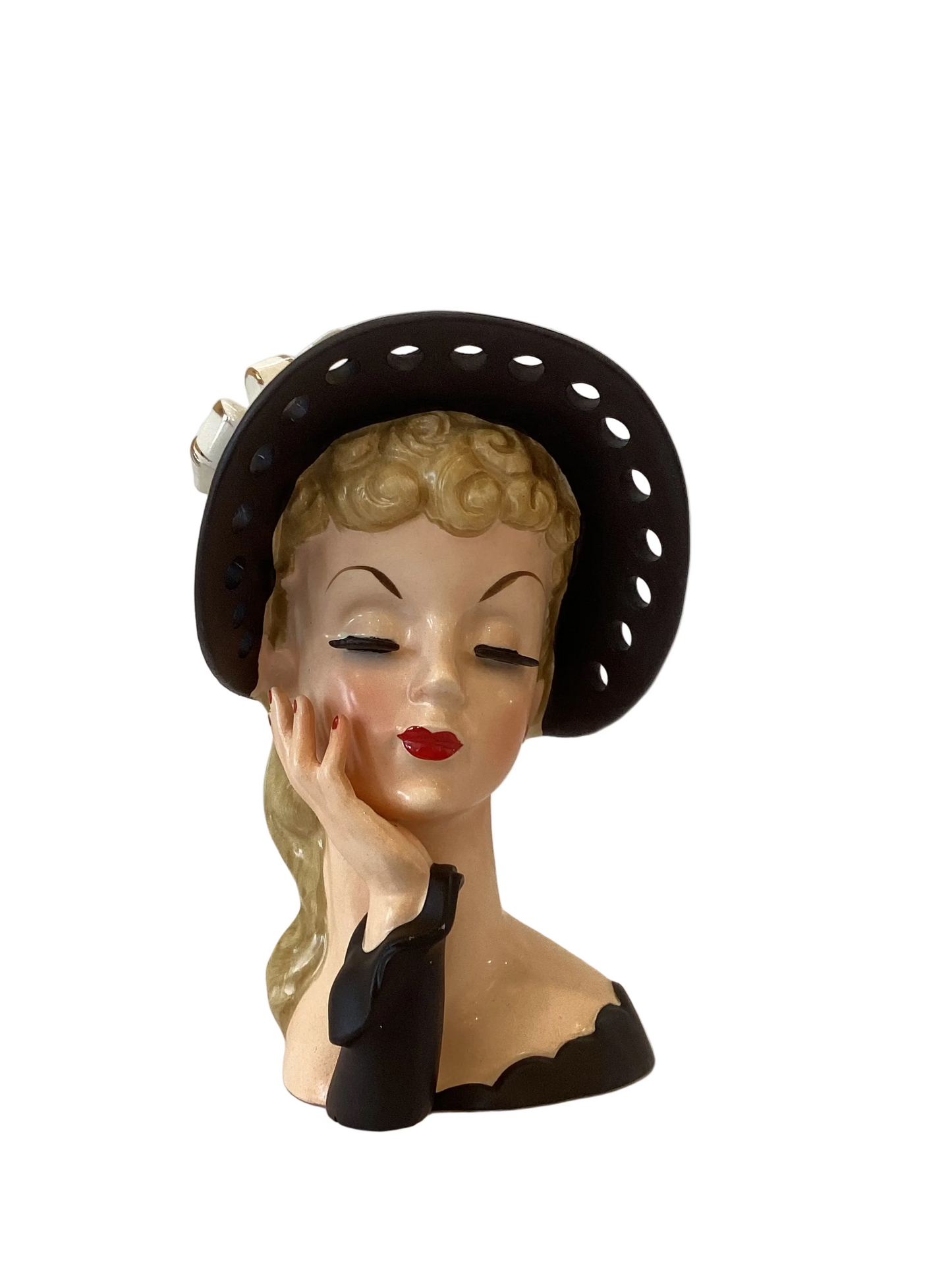 M47 - Custom Vintage Lady Head Vase - Beaded Tree