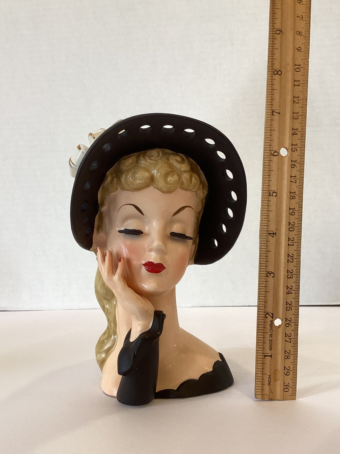 M47 - Custom Vintage Lady Head Vase - Beaded Tree