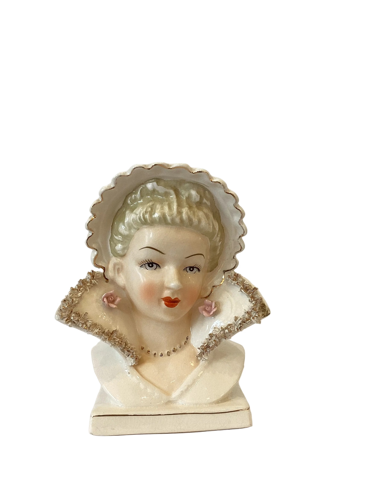M33 - Custom Vintage Lady Head Vase - Beaded Tree