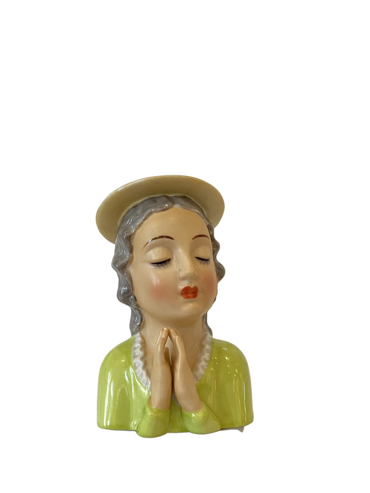 M34 - Custom Vintage Lady Head Vase - Beaded Tree