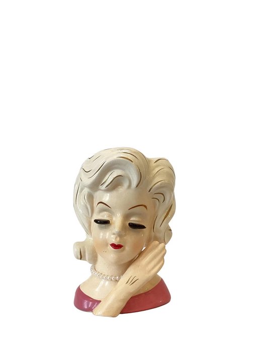 M35 - Custom Vintage Lady Head Vase - Beaded Tree