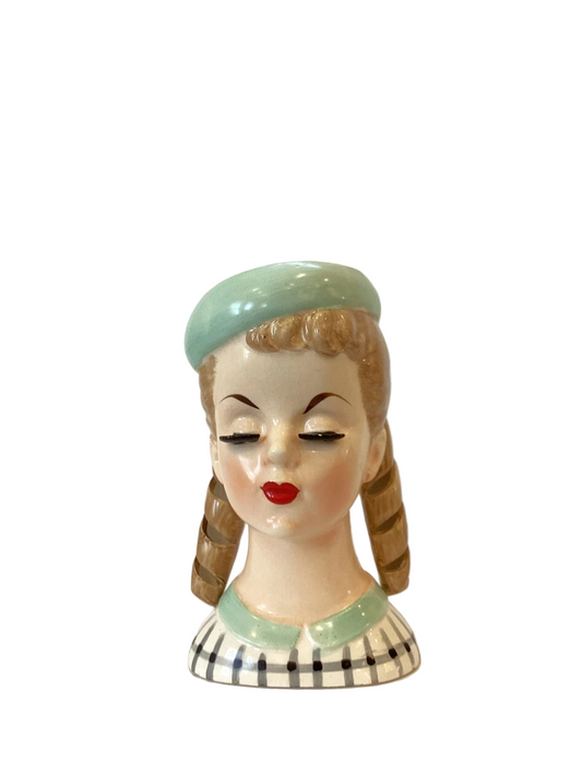 M36 - Custom Vintage Lady Head Vase - Beaded Tree