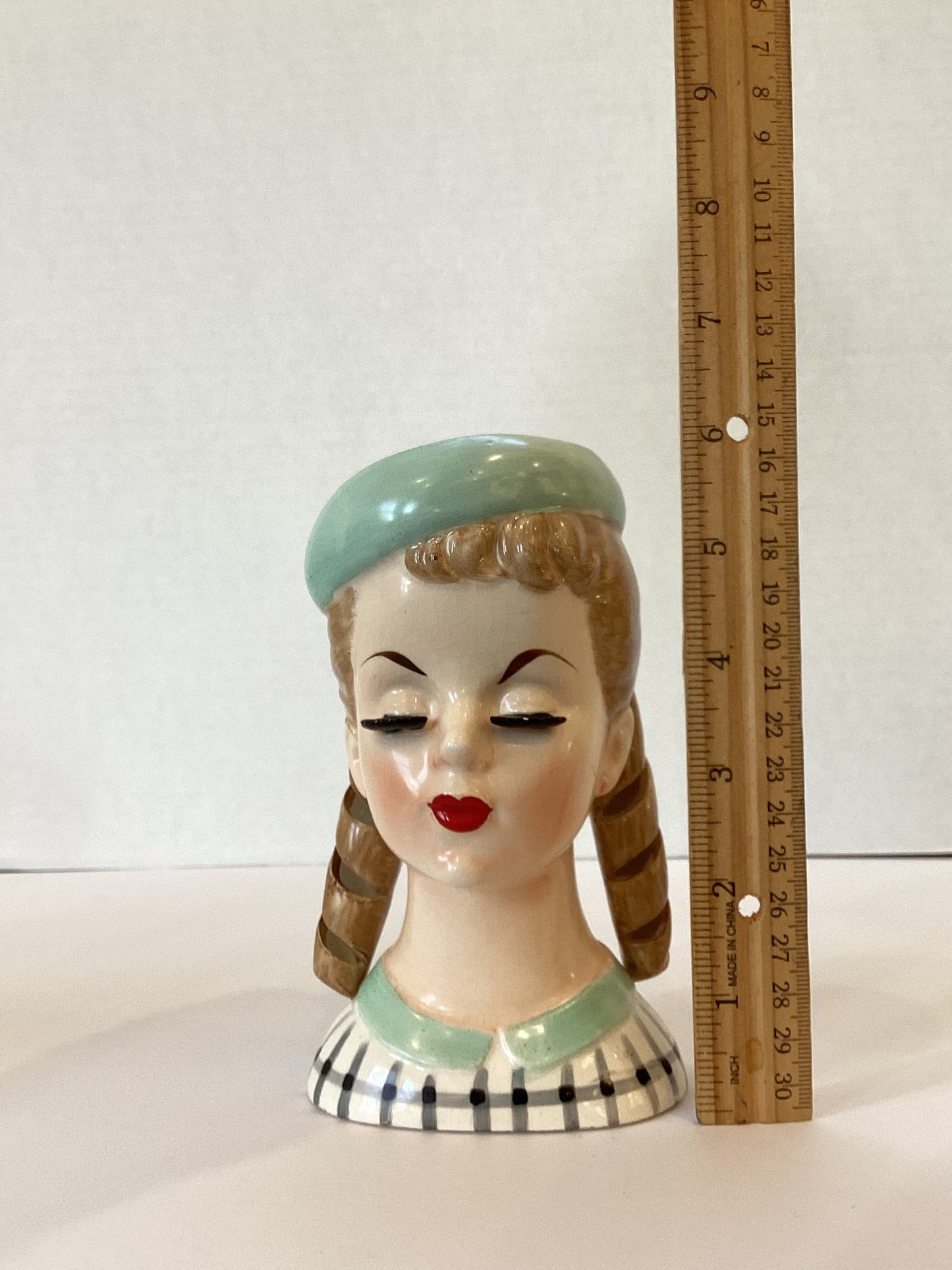 M36 - Custom Vintage Lady Head Vase - Beaded Tree