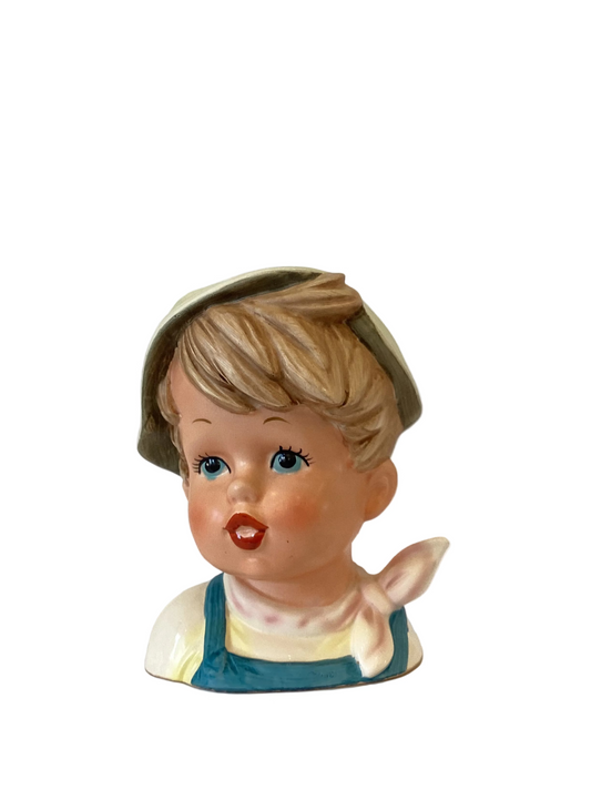 M37 - Custom Vintage Lady Head Vase - Beaded Tree