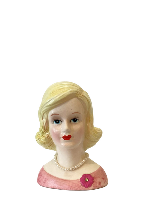 M39 - Custom Vintage Lady Head Vase - Beaded Tree