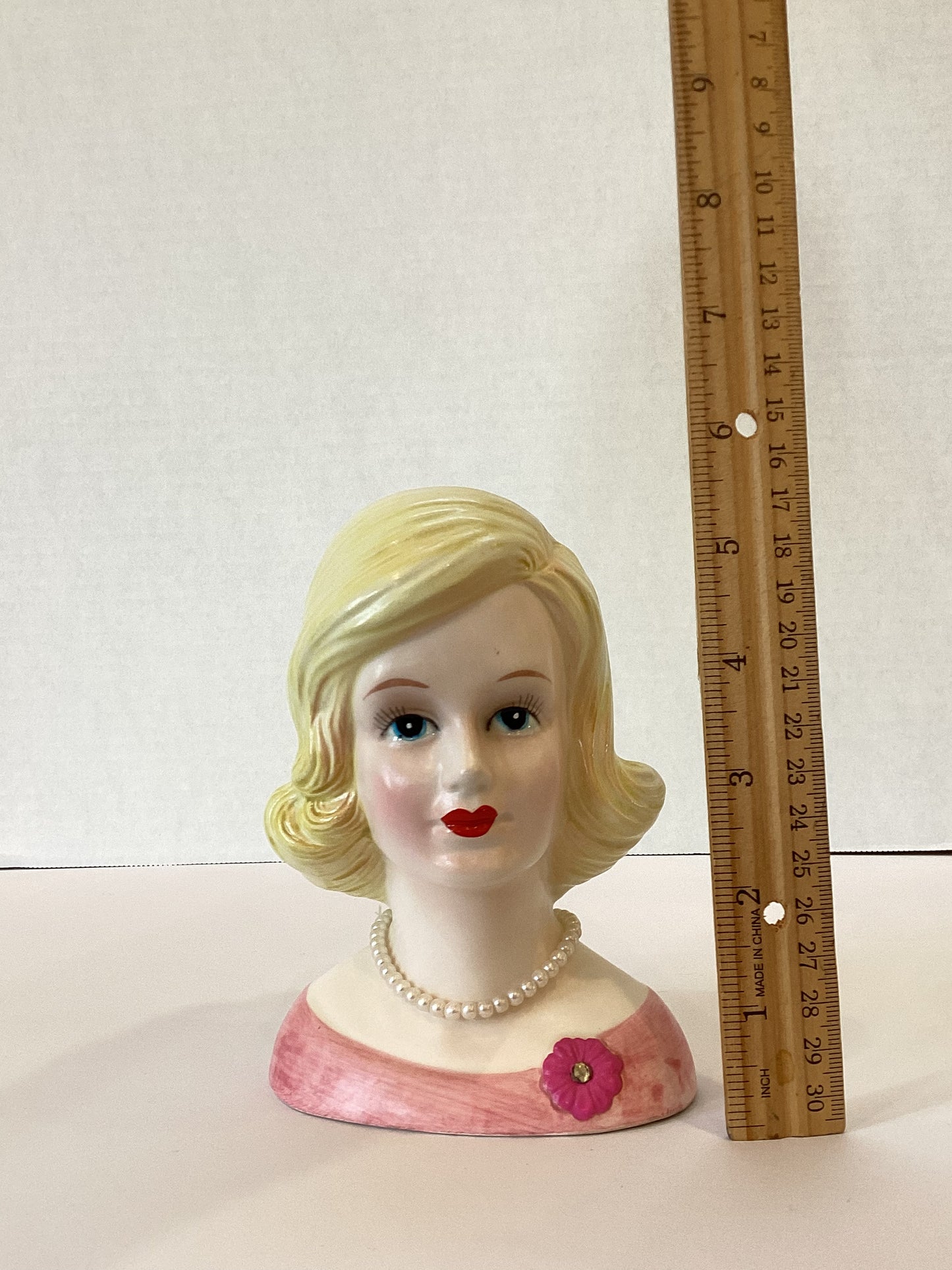 M39 - Custom Vintage Lady Head Vase - Beaded Tree