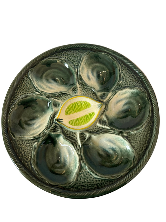 Vintage French Majolica OYSTER PLATE 1930 SAINT CLEMENT - Pair