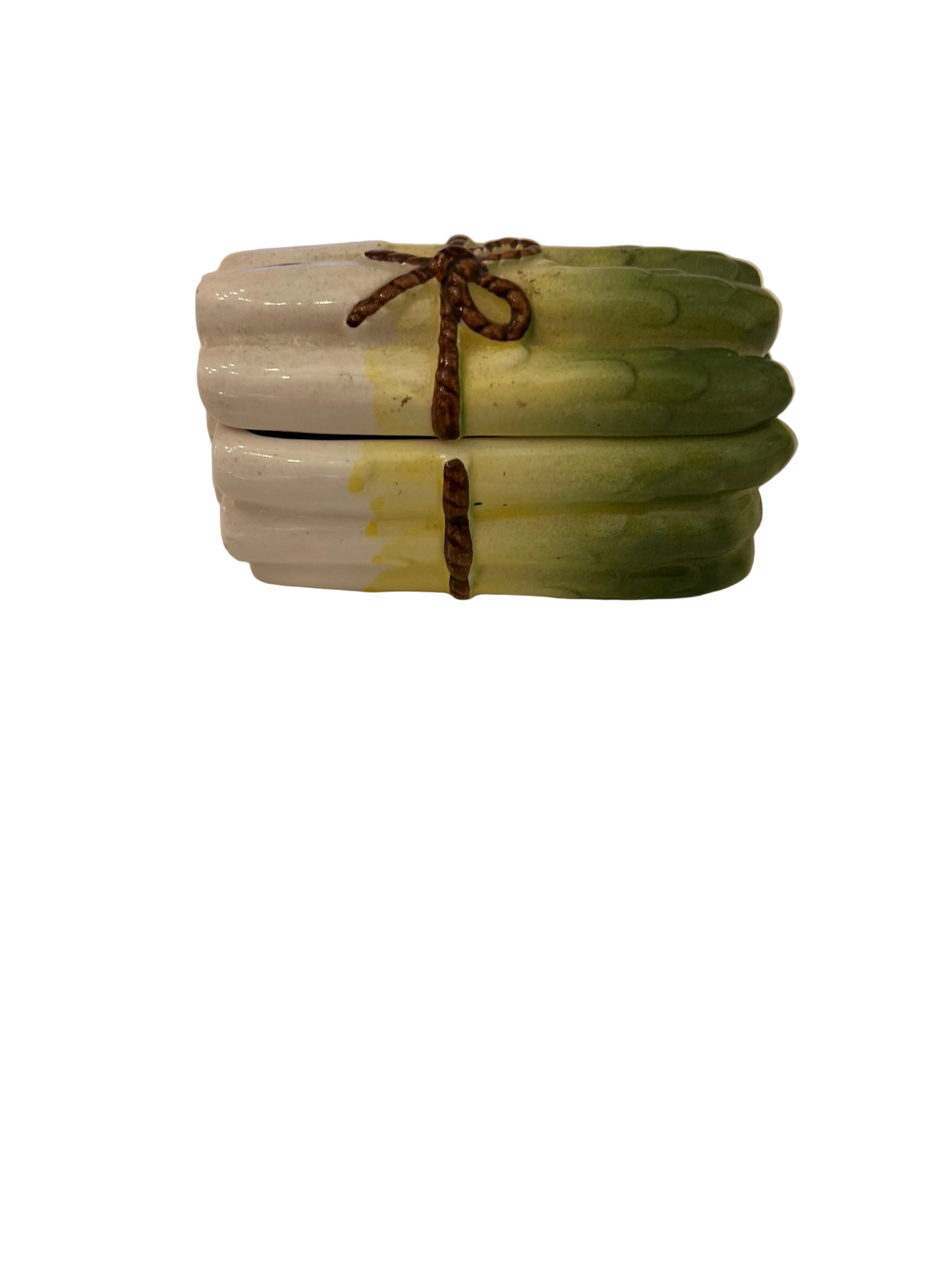 Majolica style ceramic asparagus covered box