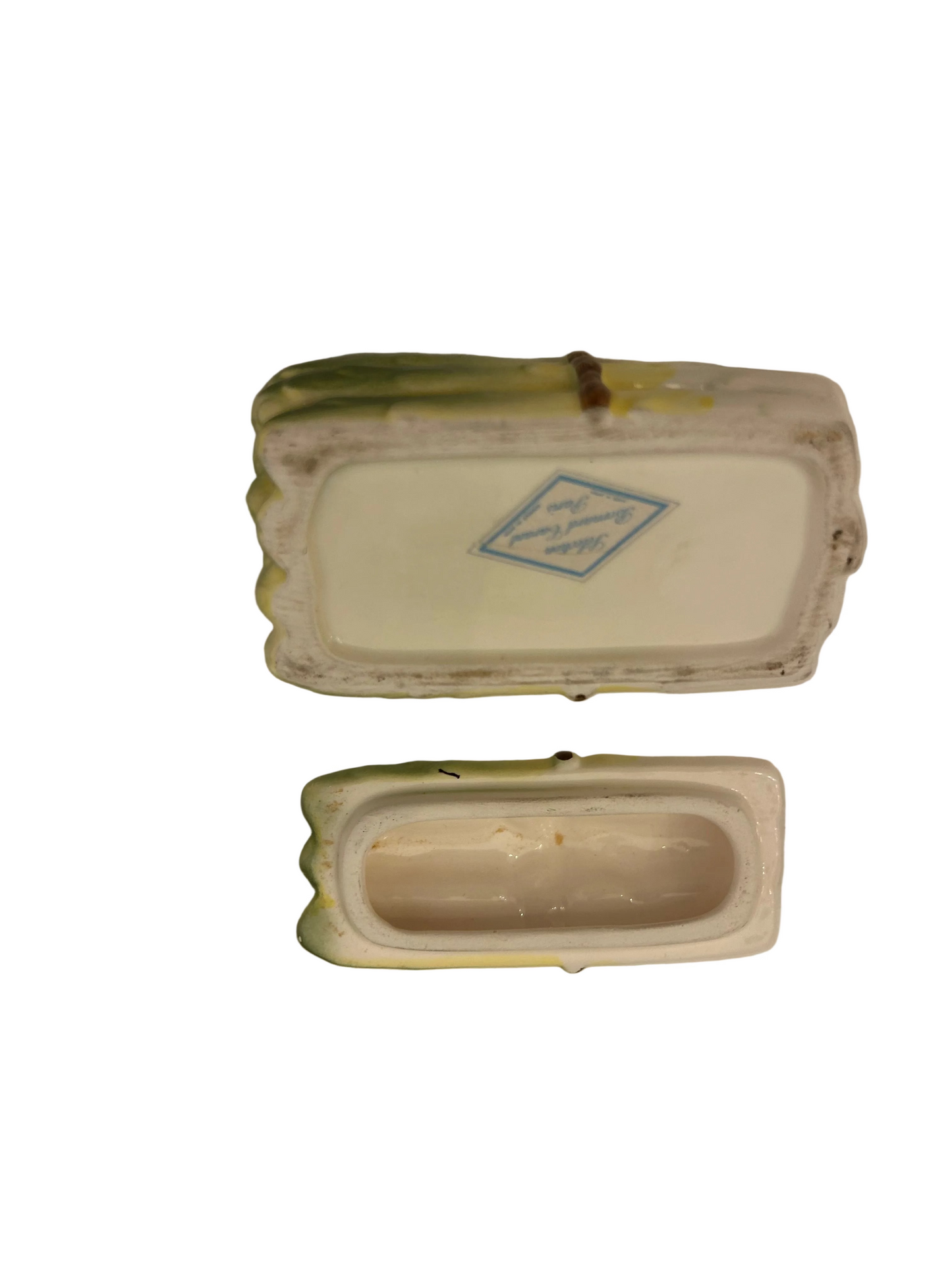 Majolica style ceramic asparagus covered box