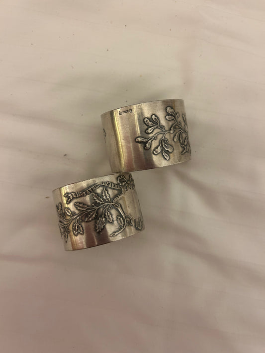 Pair of antique French sterling silver napkin rings