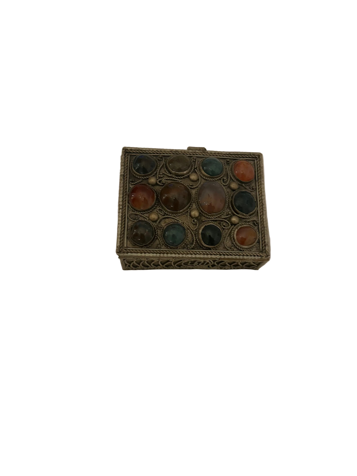 vintage silver-plated filigree trinket box- B