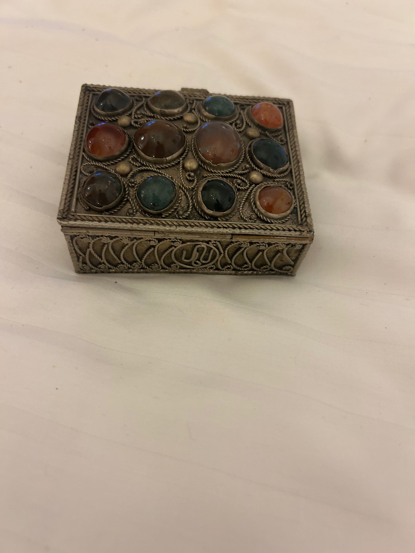 vintage silver-plated filigree trinket box- B