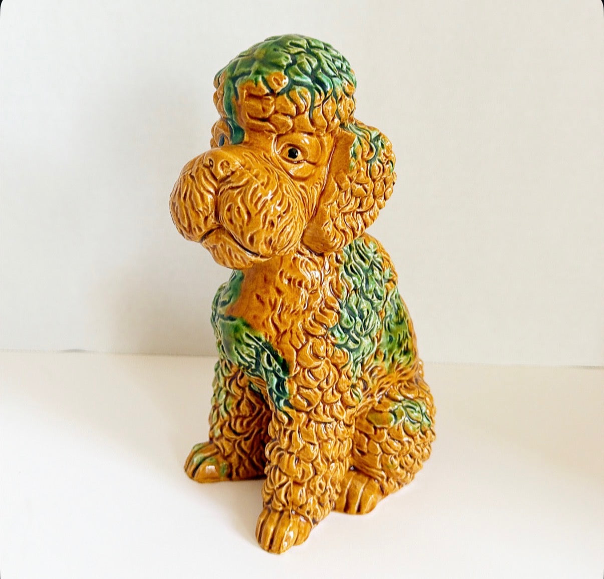 Vintage ceramic glazed majolica&nbsp;&nbsp;style French poodle