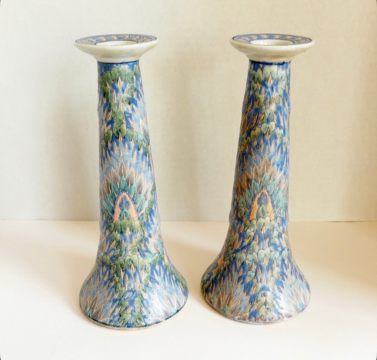 Vintage pair of Asian style taper candlesticks