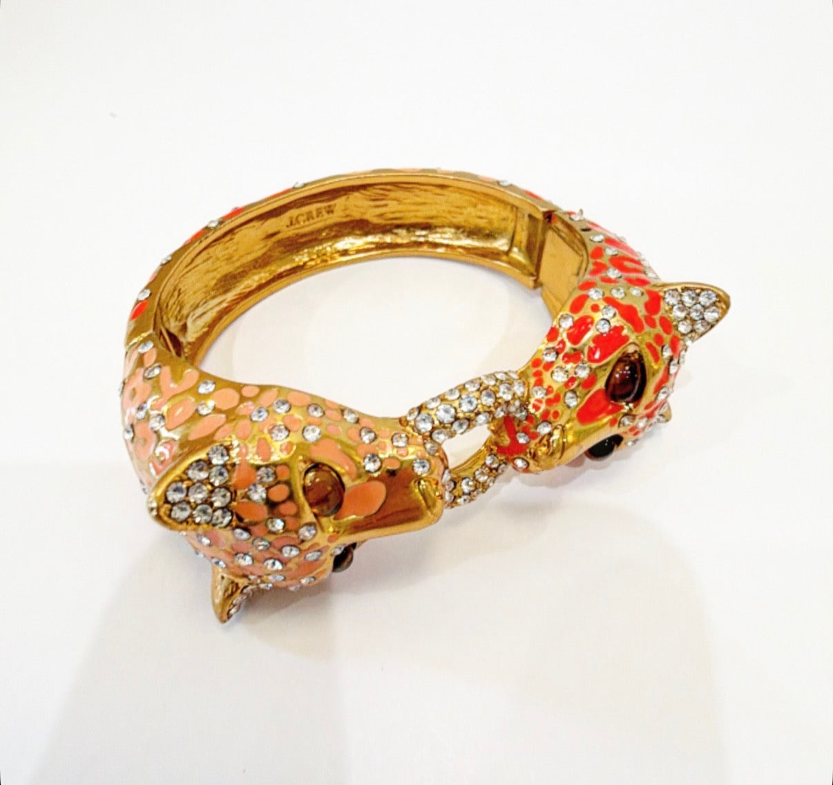 Vintage signed designer, double leopard head bracelet