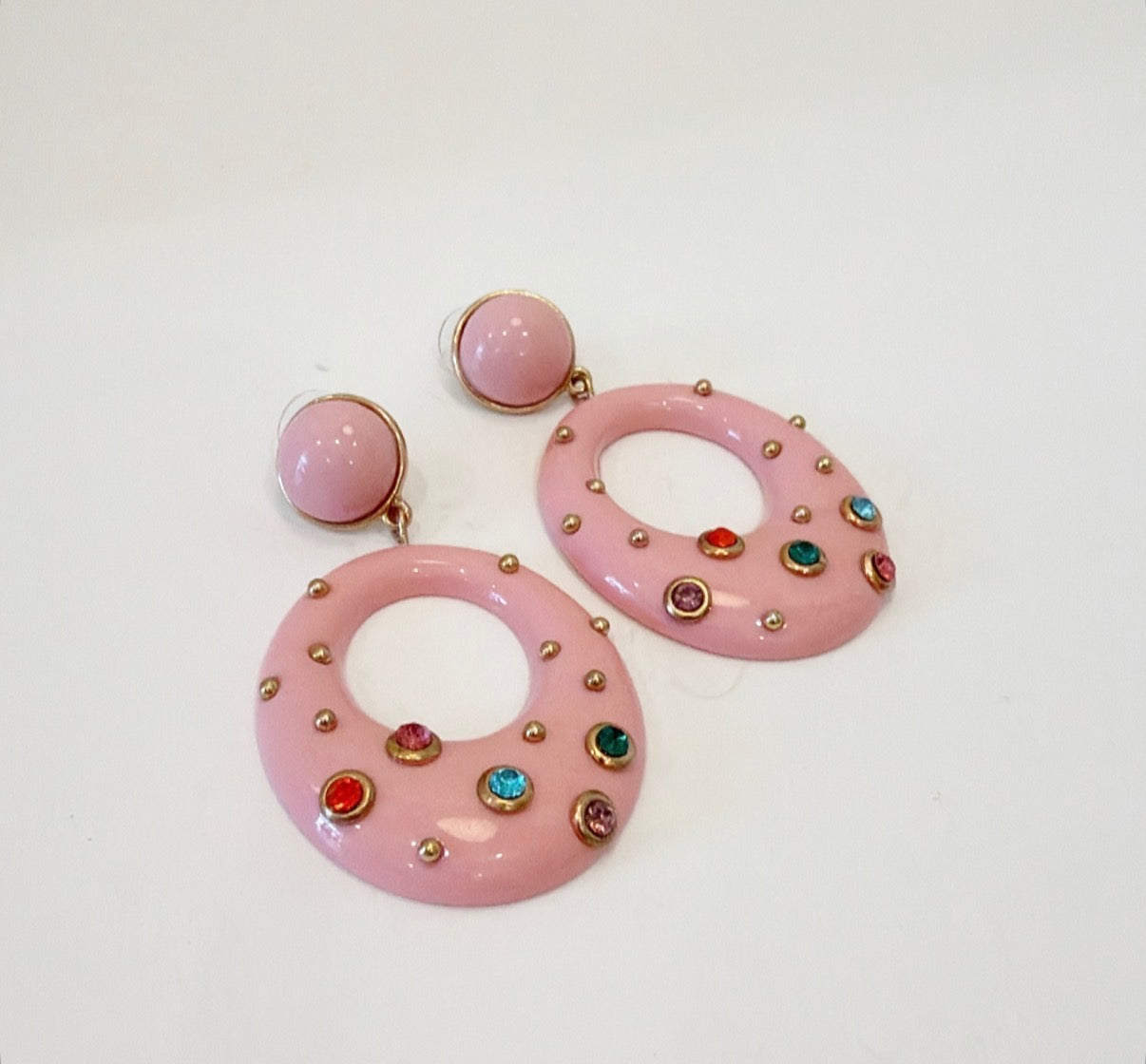 Acrylic pierced pink dangle earrings
