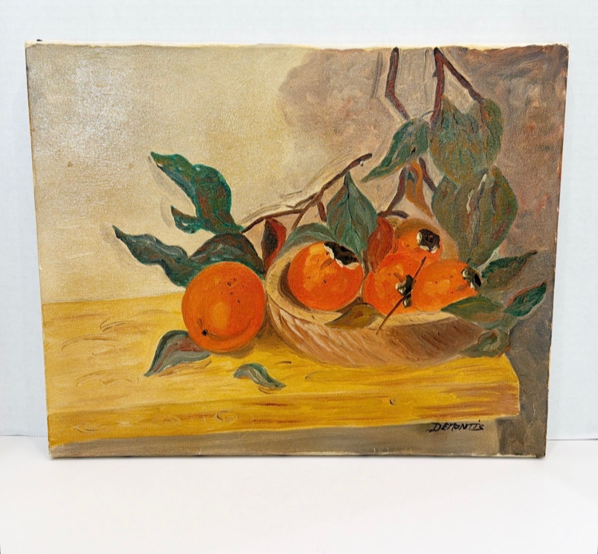an oil painting on canvas titled Persimmons
