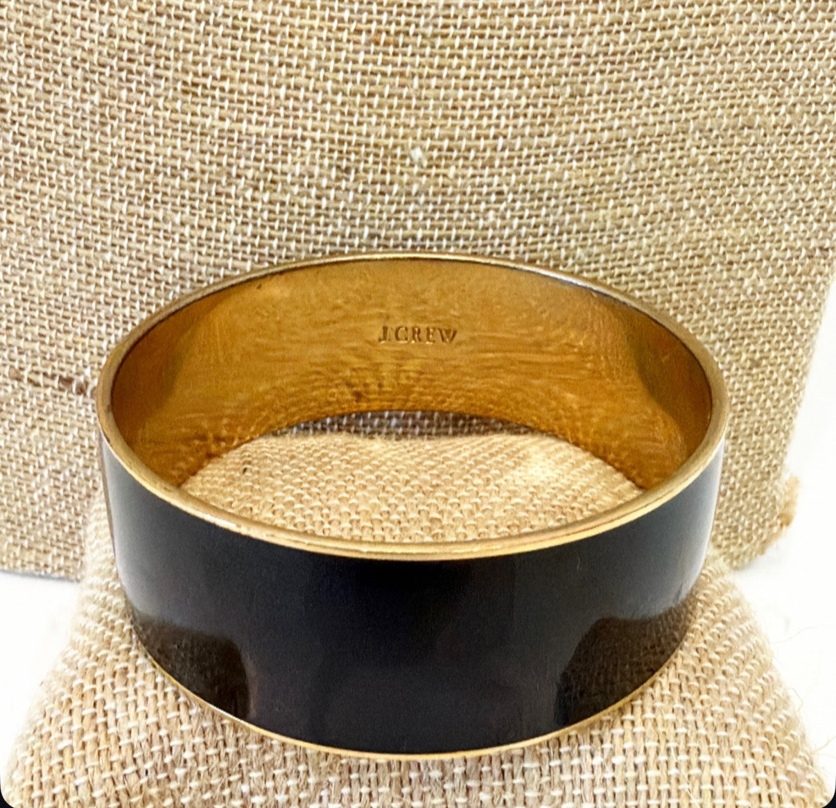 Vintage signed J Crew black and gold tone thick bangle bracelet.