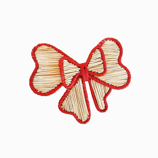 Bow Christmas Napkin Ring  - Iraca Palm Holiday Tableware- Set of 4