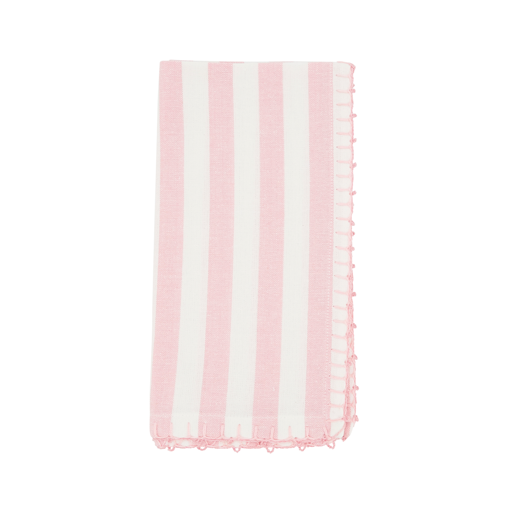 White & Pink Striped Whipstitch Cotton 20" Cloth Napkin - Set of 4