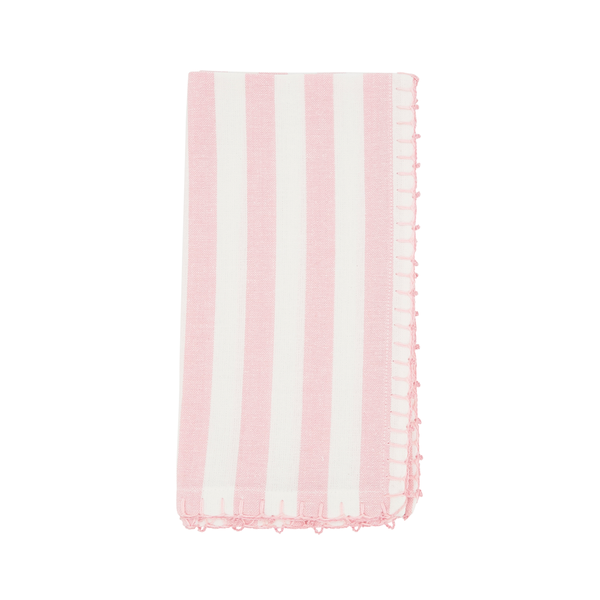 White & Pink Striped Whipstitch Cotton 20" Cloth Napkin - Set of 4