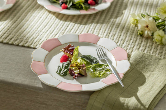 Pink and Gold Scallop 11" Fine Porcelain Dinner Plate