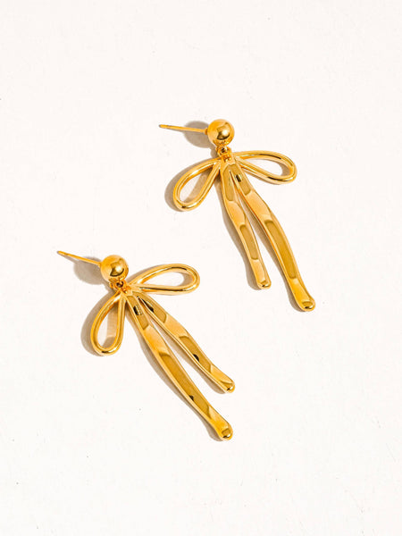 Oliver 18K Gold Non-Tarnish Bow Dangle Earring: Yellow Gold