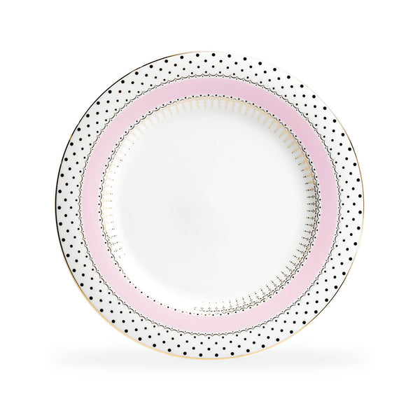 Pink Stripe with Gold Dots 10.5" Fine Porcelain Dinner Plate