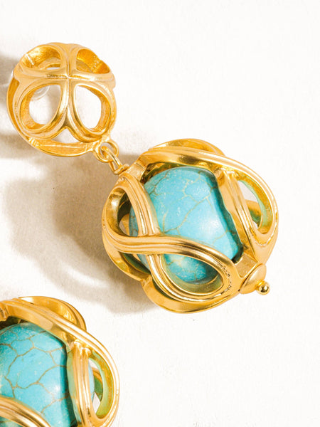 Maisie 18K Gold Cage Turquoise Stone Earring: Turquoise