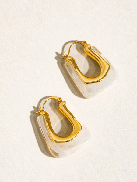 Talia 18K Gold U-Shaped Boho Hoop Earring: White