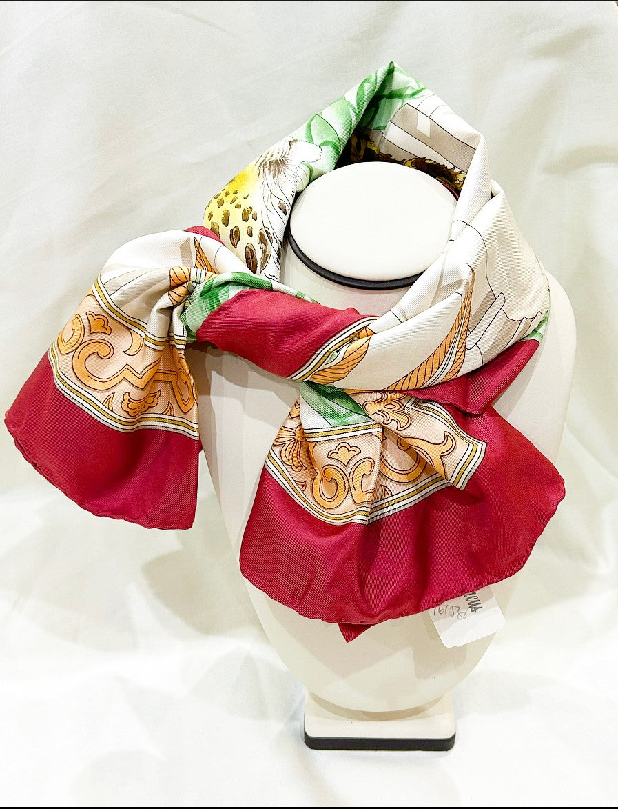 Vintage 80s Salvatore Ferragamo 100% silk scarf.