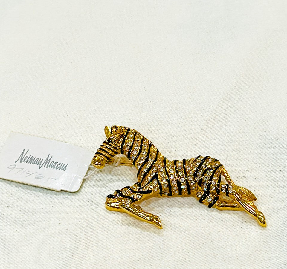 Vintage designer fashion jumping zebra brooch.