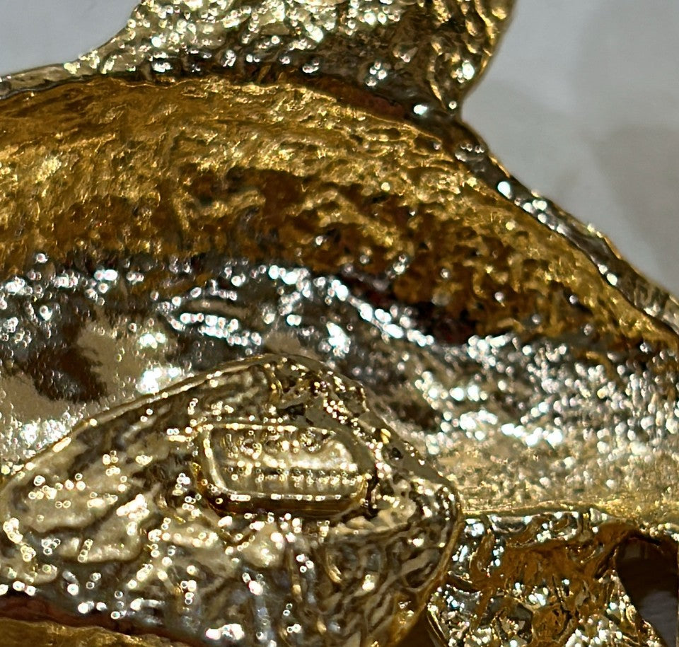 Vintage signed Mimi Di N designer koi gosh gold metal belt buckle.