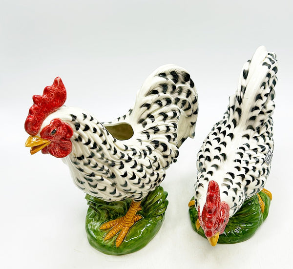 Pair of 1990 stamped Fitz & Floyd chickens.