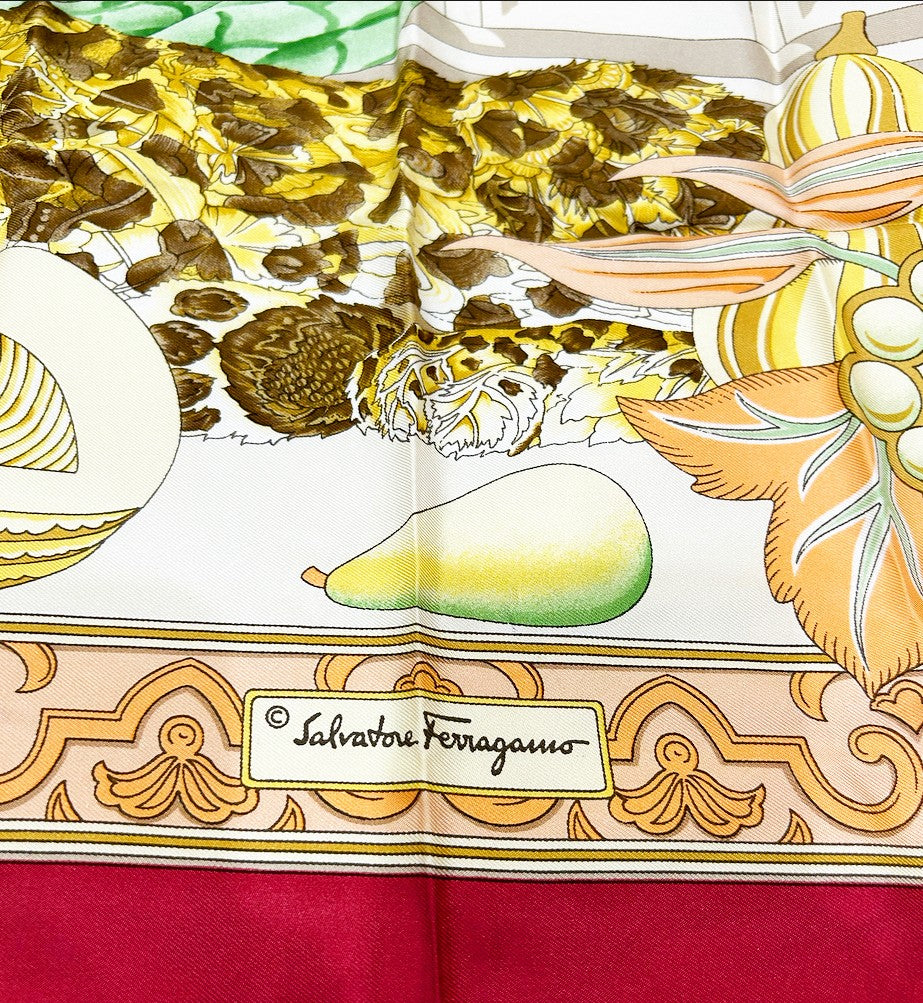 Vintage 80s Salvatore Ferragamo 100% silk scarf.