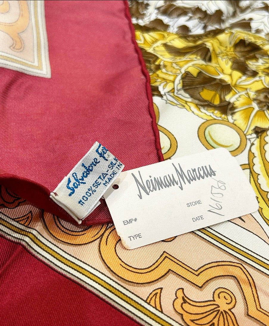 Vintage 80s Salvatore Ferragamo 100% silk scarf.