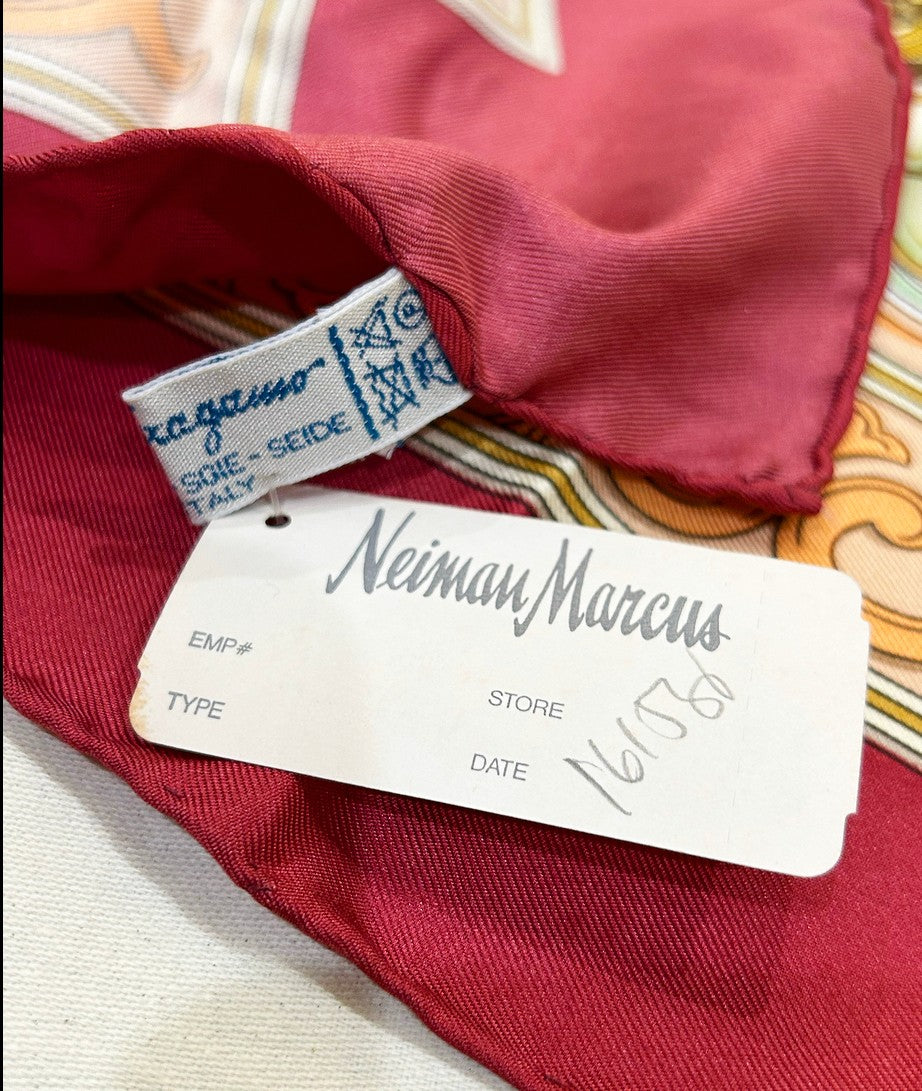 Vintage 80s Salvatore Ferragamo 100% silk scarf.